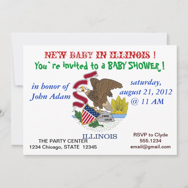 Baby Shower Invitation with Flag of Illinois (Front)
