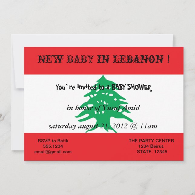 Baby Shower Invitation with Flag of Lebanon (Front)