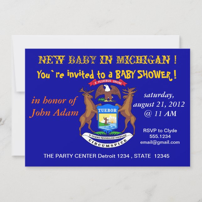 Baby Shower Invitation with Flag of Michigan (Front)
