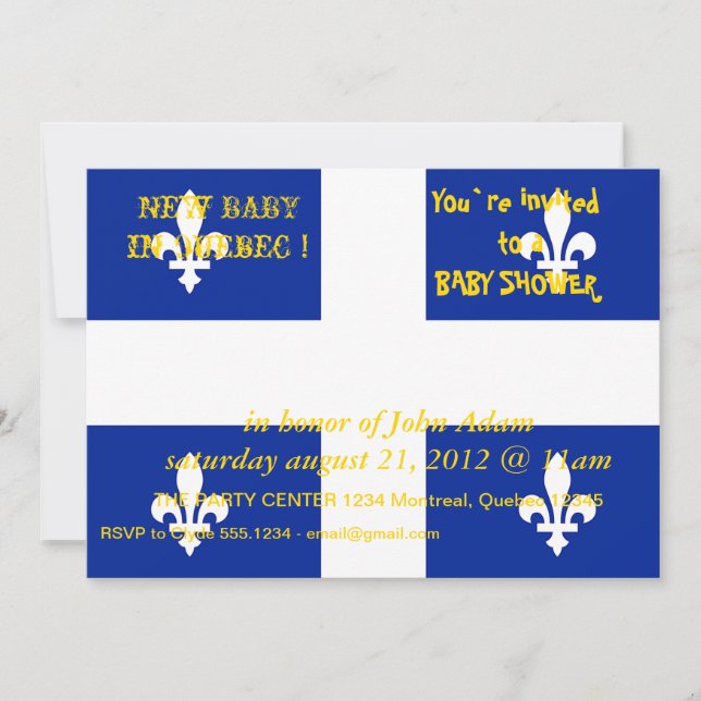 Baby Shower Invitation with Flag of Quebec (Front)