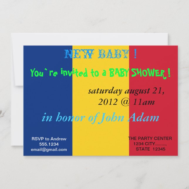 Baby Shower Invitation with Flag of Romania (Front)