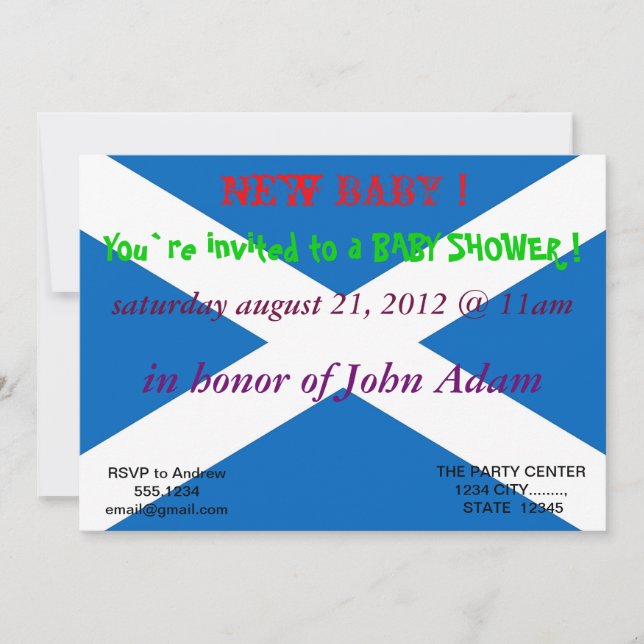 Baby Shower Invitation with Flag of Scotland (Front)