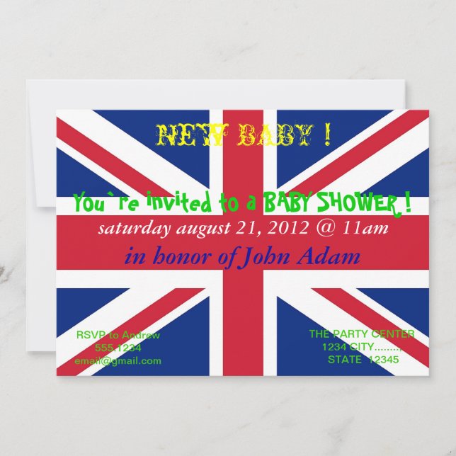 Baby Shower Invitation with Flag of United Kingdom (Front)