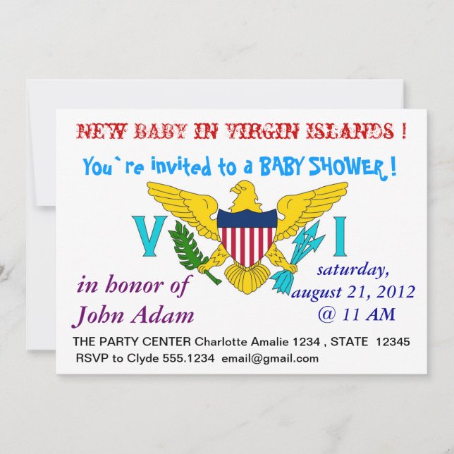 Baby Shower Invitation with Flag of Virgin Islands (Front)