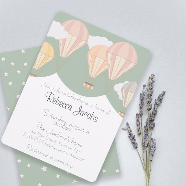 Baby Shower Invitation with girly hot air balloons (Creator Uploaded)