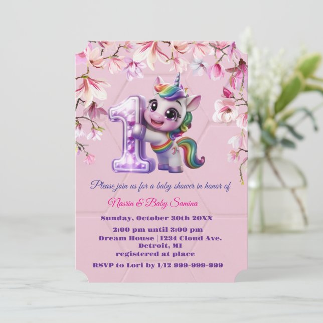 Baby Shower Invitation with Unicorn Theme (Standing Front)