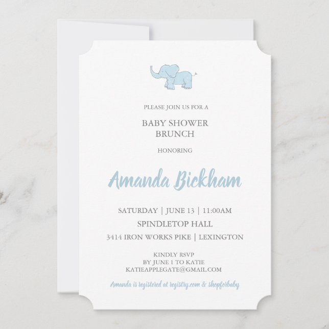 Baby Shower Invitation with Watercolor Elephant (Front)