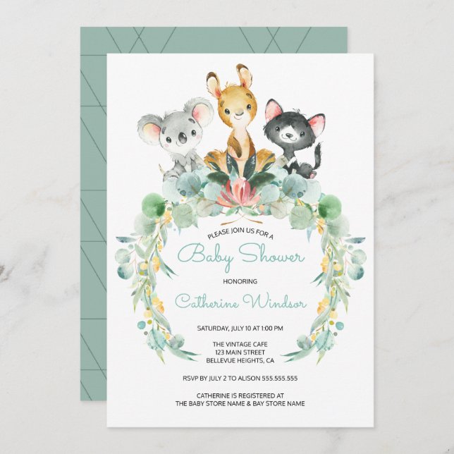 Baby Shower Invitations | Australian Jungle Babies (Front/Back)