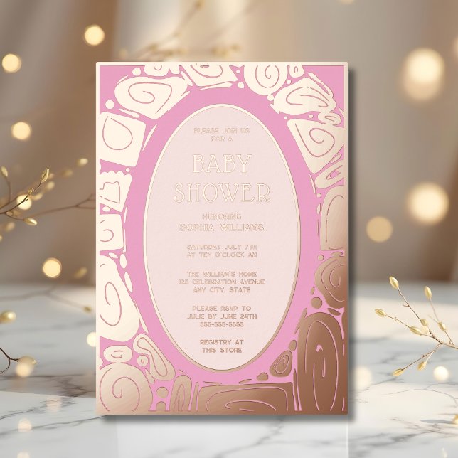 Baby Shower Invitations Foil Funky Pink Rose Gold (Creator Uploaded)