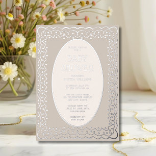 Baby Shower Invitations Foil Gender Neutral Taupe