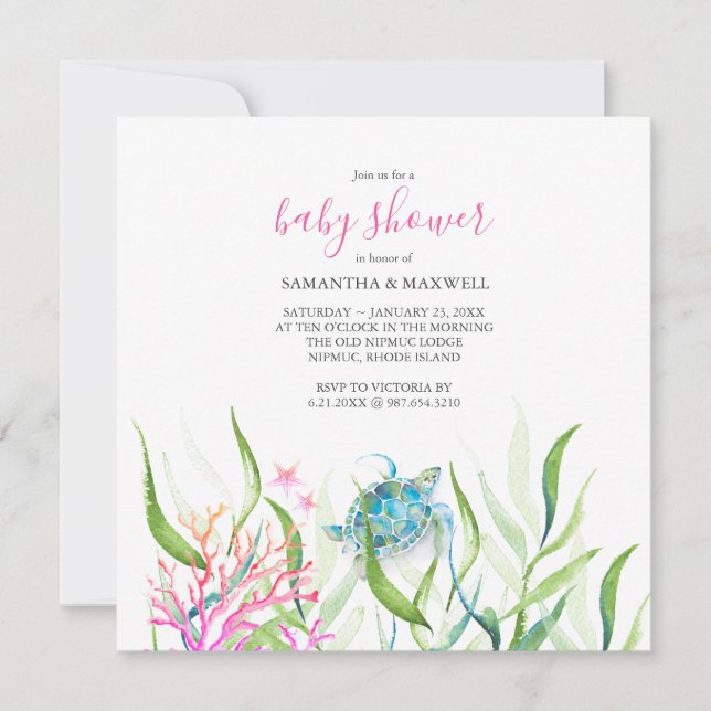 Baby Shower Invitations Girl Under The Sea (Front)