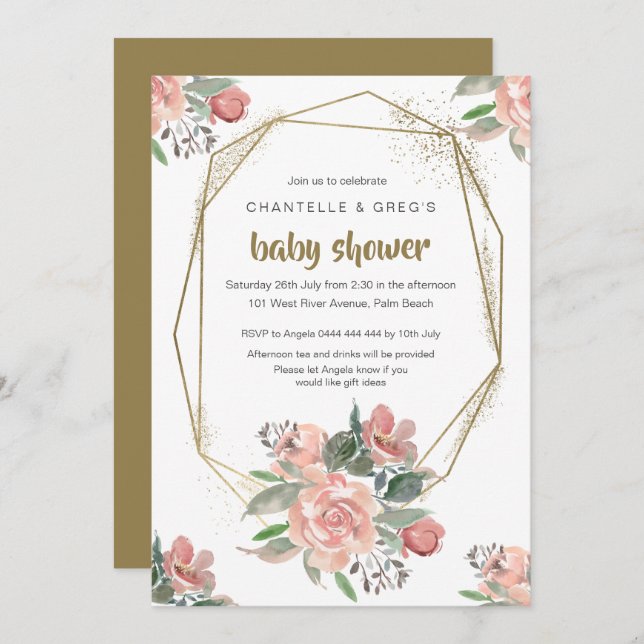 Baby Shower Invitations | Gold Sparkle (Front/Back)