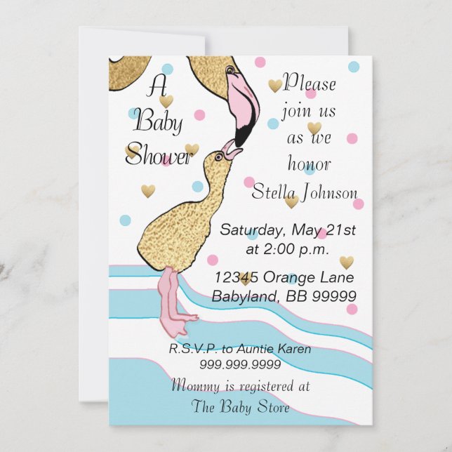 Baby Shower Invitations "My Flamingos" Invite (Front)