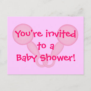 Baby Shower Invitations Pink Baby Rattles Postcard