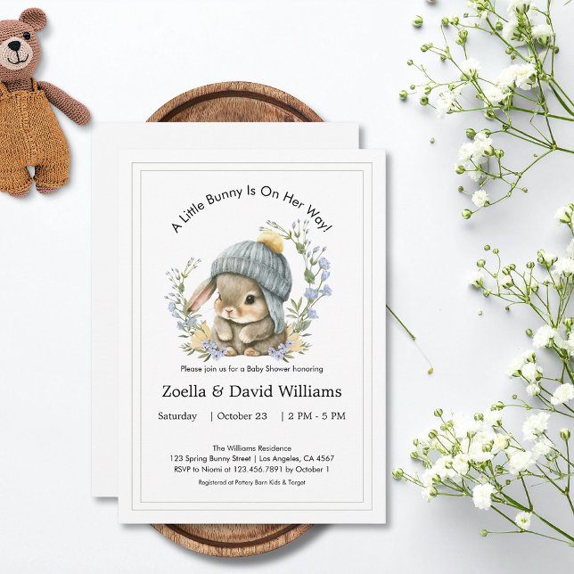 Baby Shower Invitations Watercolor Simple Bunny (Baby Shower Invitations Watercolor Cute Simple Bunny 4)