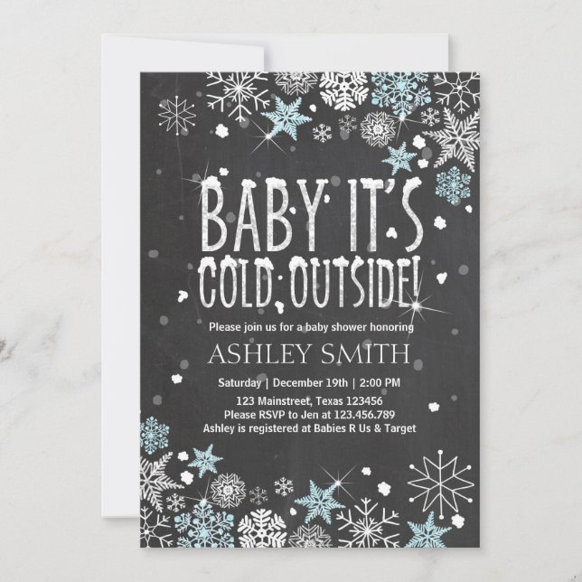 Baby Shower invite Baby it's cold outside Blue (Front)