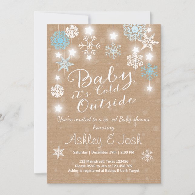 Baby Shower invite Baby it's cold outside Boy (Front)