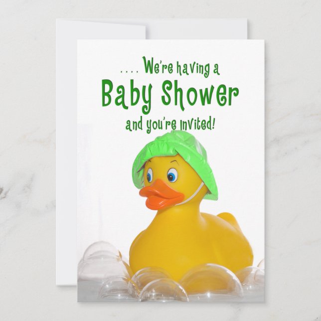 BABY SHOWER INVITE - GREEN HAT -  RUBBER DUCKY (Front)