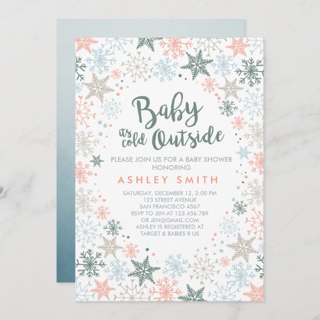 Baby Shower invite It's cold outside Snowflakes (Front/Back)
