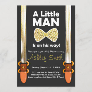 Baby Shower Invite Little Man Bow Tie Black Gold