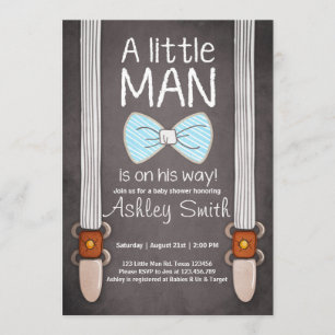 Baby Shower invite Little Man Bow tie Blue brown