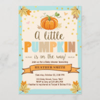 Baby Shower invite Little Pumpkin Blue Boy Fall