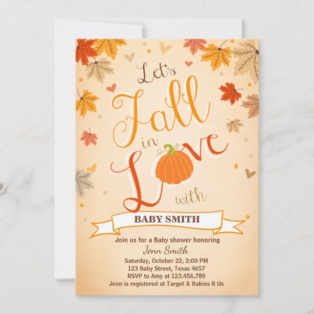 Baby Shower invite Little Pumpkin Fall in Love (Front)