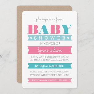 BABY SHOWER INVITE modern gender reveal pink blue