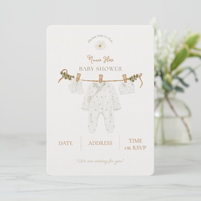 Baby Shower Invite Neutral Brown rustic (Standing Front)