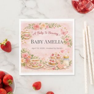 Baby Shower Invite Pink Floral Tea Party Custom Napkin