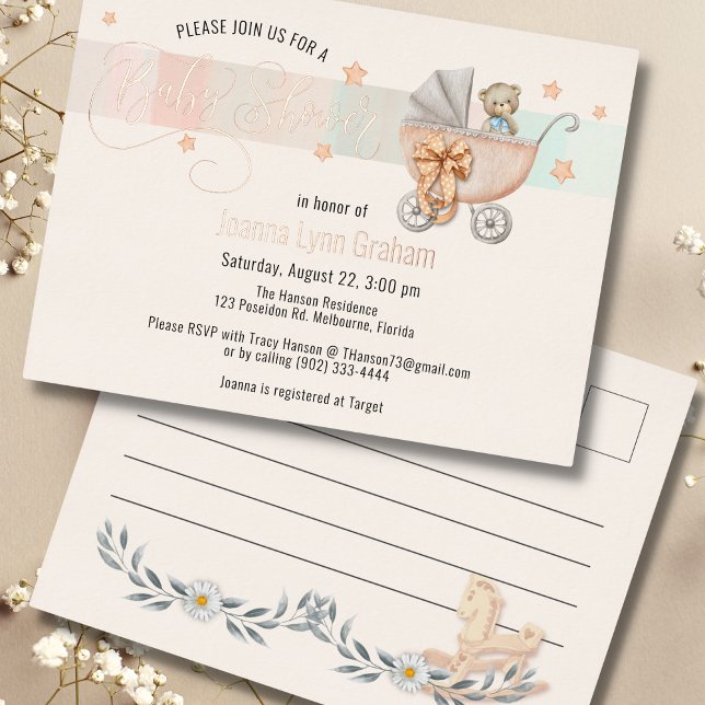 Baby Shower Invite | Teddy Bear Foil Postcard (Creator Uploaded)