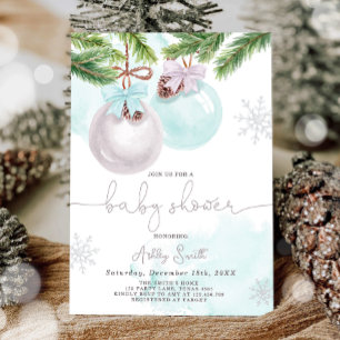 Baby Shower Invite Winter Christmas Blue Boy