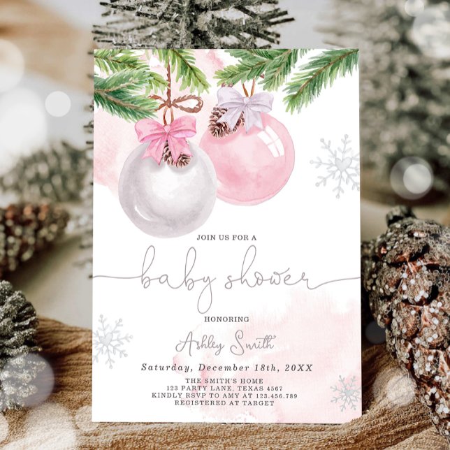 Baby Shower Invite Winter Christmas Pink Girl (Creator Uploaded)