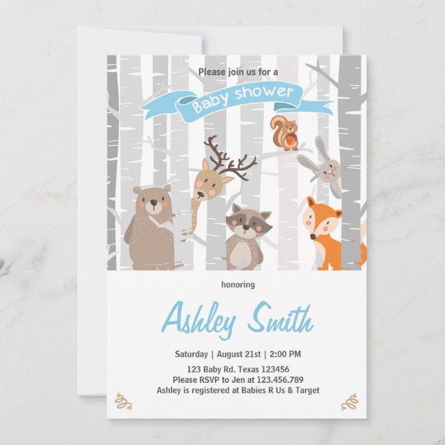 Baby Shower invite Woodland Animals Forest Boy (Front)