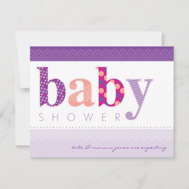 BABY SHOWER INVITES :: baby patterned letters 2L (Front)