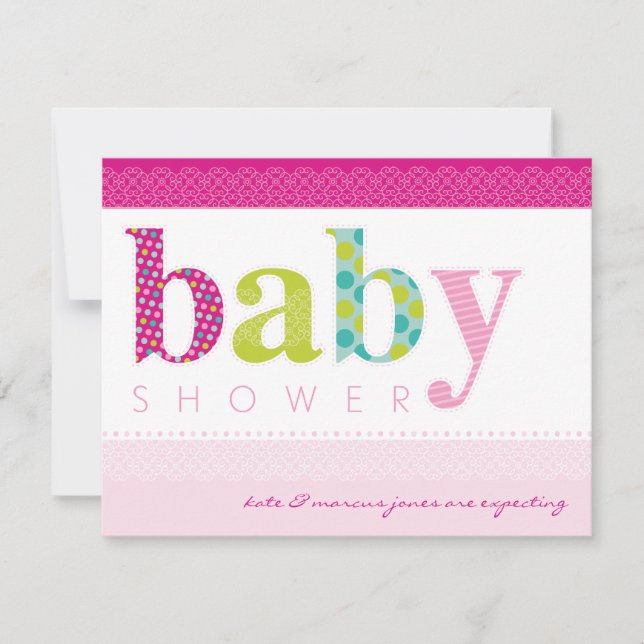 BABY SHOWER INVITES :: baby patterned letters 3L (Front)