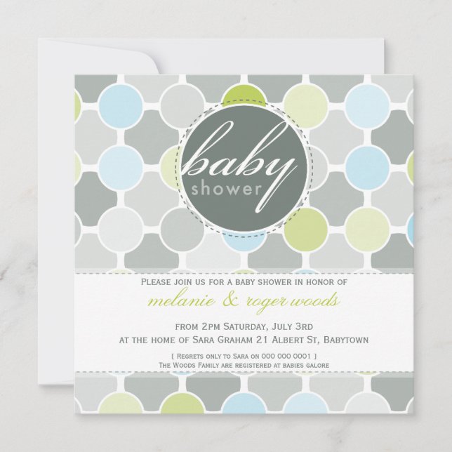 BABY SHOWER INVITES :: fizzy spots 1SQ (Front)