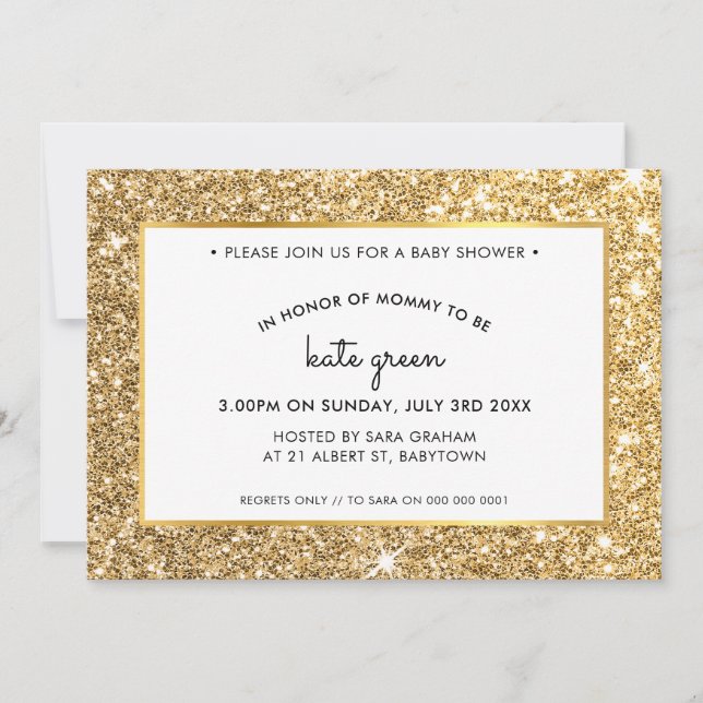 BABY SHOWER INVITES glamourous gold glitter (Front)