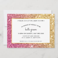 BABY SHOWER INVITES glamourous gold pink glitter