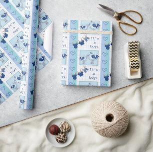 Baby Shower It’s A Boy Blue Birds Wrapping Paper