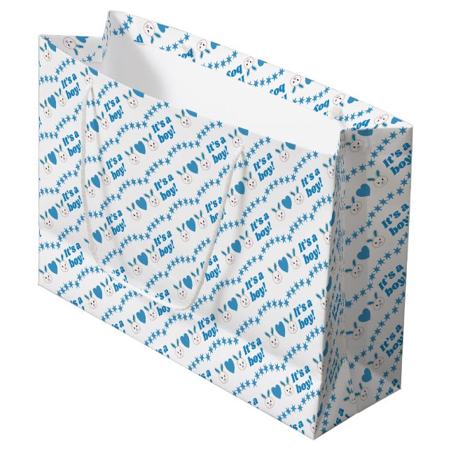  Baby Shower It’s A Boy Blue Rabbit Large Gift Bag (Front Angled)