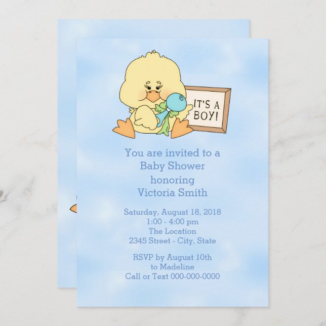 Baby Shower It's a Boy Baby Duck Invitation (Front/Back)