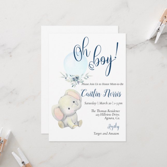 Baby Shower, It's a boy, Elephant boy Shower (Front/Back In Situ)