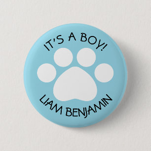 Baby Shower - It's a Boy - Paw Print Theme 6 Cm Round Badge