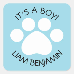 Baby Shower - It's a Boy - Paw Print Theme Square Sticker
