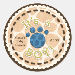Baby Shower IT'S A BOY Safari Jungle Theme Favour Classic Round Sticker