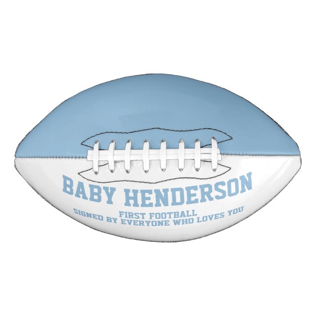 Baby Shower It's A Boy Sports Blue White First  Football (Front)