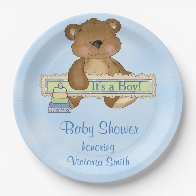 Baby Shower It's a Boy Teddy Bear Paper Plate (Front)
