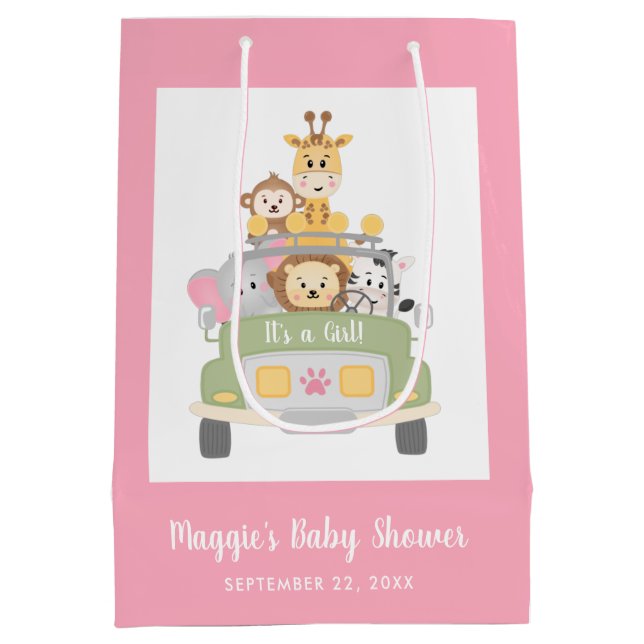 Baby Shower It's a Girl Safari Pink Thank You Medium Gift Bag (Back)