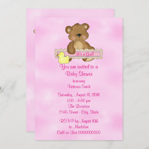 Baby Shower It's a Girl Teddy Bear Invitation